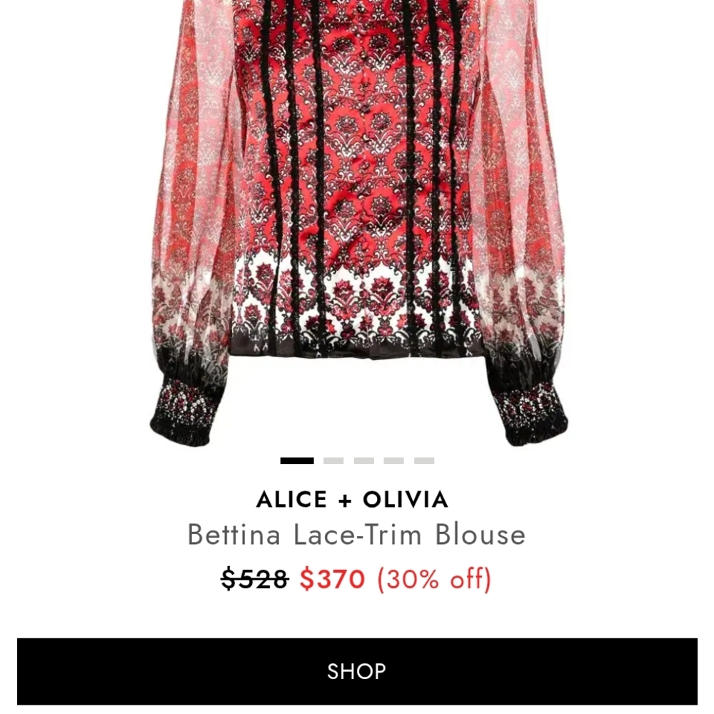 Alice + Olivia Red and Black Floral Sheer Blouse - Picture 4 of 6